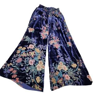 Johnny Was Velvet Floral Wide Leg Palazzo Pants Purple Blue Women's Size S